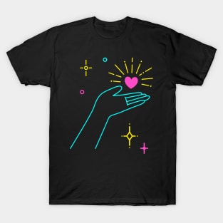 Lineart Hand Holding Heart Love Symbol Valentine's T-Shirt